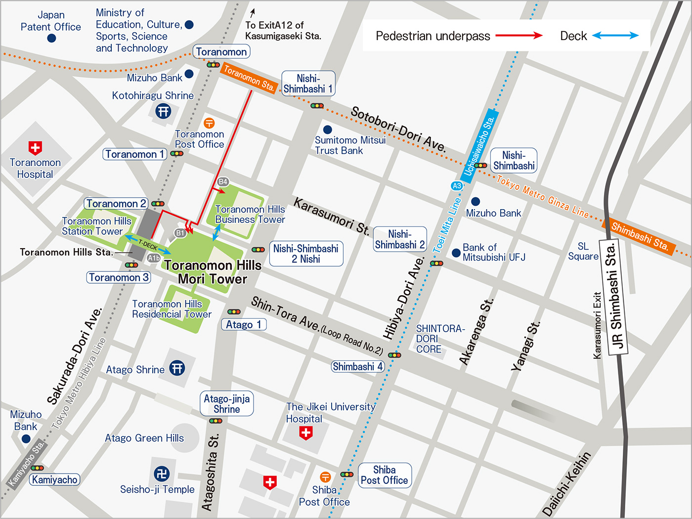 Access to Toranomon Hills Forum on Foot